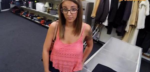  Big tits babe with glasses screwed hard by pawn keeper